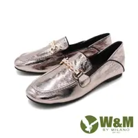 在飛比找蝦皮商城優惠-W&M(女)方頭金屬感內增高莫卡辛鞋 樂福鞋 女鞋-銅金色(