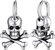 [KeyStyle] GoldChic Jewelry Skull Earrings Studs For Men, Stainless Steel Retro Vintage Gothic Skeleton Huggie Earrings, Halloween Gifts Hip Hop Jewelry for Man