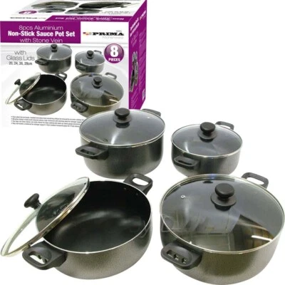 8PC COOKWARE SET SAUCEPAN FRYING PAN POT STAINLESS STEEL NON STICK GLASS CERAMIC