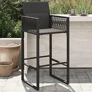 Garden Bar Stools 2 pcs Black Poly Rattan,Cozy Outdoor Bar Stool: Durable PE Rattan Chair with Armrests for Comfort and Style Outdoor Chair