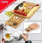 Natural Bamboo Cheese Board with Cutlery Set Slide Out Drawer
