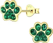 [ICYROSE] 14k Yelow Gold Plated on 925 Sterling Silver with Crystal Paw Print Stud Earrings 5485 (Nickel Free)