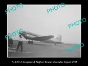 OLD LARGE HISTORICAL PHOTO OF TAA AIRLINES DC-3 PLANE AT ESSENDON AIRPORT 1952