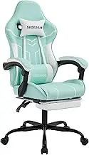 SEGEDOM Video Gaming Chair with Footrest, Ergonomic Gamer Chair with Lumbar Support, Height Adjustable Swivel Racing Gaming Massage Chair, Reclining Computer Office Desk Chair for Adults CYANWHITE