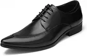 [Generic] Formal Loafer Shoes for Men Pointed Toe Lace UP Genuine Leather with Block Heel Dress Shoes Pull On for Office First Layer Decorate