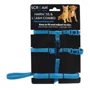 Scream Reflective Adjustable Harness & Leash Combo for Puppies & Cats Loud Blue