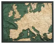 Western Europe Wood Carved Topographic Depth Chart / Map
