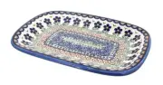 Blue Rose Polish Pottery Aztec Flower Small Rectangular Serving Platter
