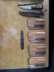 Lot Of 6 AG /DH Russell Fixed Blade Knives w/Sheath’s Seki Japan