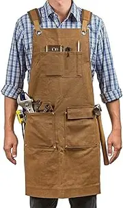 Moslyn Luxury Waxed Canvas Shop Apron Heavy Duty Work Apron for Men & Women with Pocket & Cross-Back Straps Adjustable Tool Apron