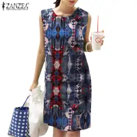 在飛比找蝦皮商城優惠-Zanzea 女式韓版圓領無袖下擺開叉花卉印花連衣裙