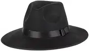 [VASANA] Black Wide Brim Fedora Hats Panama Cap with Bowknot Winter Felt Warmer Hat Unisex Floppy Jazz Hat for Performance Party Show Cosplay Wedding Daily Life, Black