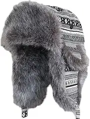 [CVMRBY] Winter Hats,Bomber Hat Bomber Hat Trapper Hat Faux Fur Aviator Hat with Ear Flaps and Chin Strap Winter Thick Hunting Hat for Ski Skate