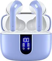 [TAGRY] Bluetooth Headphones True Wireless Earbuds 60H Playback LED Power Display Earphones with Wireless Charging Case IPX5 Waterproof in-Ear Earbuds with Mic for TV Smart Phone Laptop Computer Purple