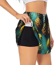 [GaxfjRu] Tropical Fruit Pineapple Print Women's Running Shorts High Waisted Running Shorts Pocket Sporty Gym Elastic Short