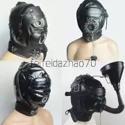 PU Leather Gimp Head Hood Headgear Head Harness Mask Irrigation Funnel UniSexy