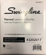 Swingline Thermal laminating pouches letter size 50 pack 3 mil thickness
