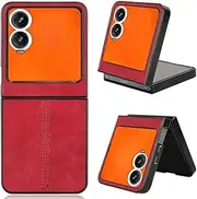 [Jarttarn] Case Compatible with Tecno Phantom V Flip 2 5G / Infinix Zero Flip 5G Leather Texture PU Leather + PC Back Hard Plastic Cover (Red)