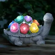 Solar Garden Decor Turtle with Rose and 7 LED Lights - Outdoor Decor Tortoise