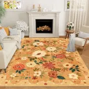 5x7 Area Rug, Floral Rugs for Living Room, Lightweight Non Slip Washable Rug,