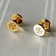 Tory Burch Double Face /AB Face White &Crystal Earrings Lady Classic Double T