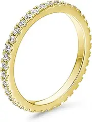 [Generic] 18K Gold on Sterling Silver Full Eternity 2mm Paved CZ Crystal Band Ring I - U