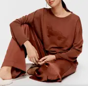 NEW PETER ALEXANDER CHOC BROWN PENNY TOP & POLY SATIN PANTS PJ SET XL RRP$169.90