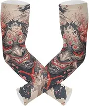 [Yoogain] UV Protection Sleeves Youth Boys Japanese Mask Cherry Baseball Sleeves For Garden Working Anti-Snag cubre brazos, Japanese Mask Cherry