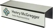The Original Over the Cube - Quality Aluminum, Changeable Cubicle Nameplate Holder, Satin Silver Base, and Matte Black Name Plate Holder, (2.25" Cubicle Wall Depth) - Made in The USA