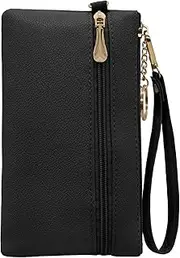 [LJCZKA] Leather Wristlet Wallet for Women Men Large Capacity Clutch Handbags Purses Long Cellphone Credit Card Holder Pocket Bag with Wrist Strap, Keychain, Black2