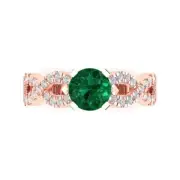 1.35 ct Round Cut Emerald Stone Promise Engagement Ring 14k Rose White Real Gold