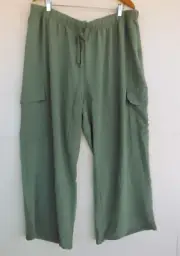 New Autograph Pants 22 Womens Green Cargo Elastic Waist Lightweight Polyester