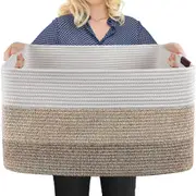 DelSol Luxury XXXL Nursery Storage Basket 100% Cotton Rope Basket with Handles Toy Organizer and Storage for Laundry/Blankets/Pillows