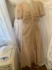 Decjuba Connie Broderie Midi Dress Tahini 10