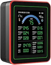 Luocute Air Quality Meter, 2.8in HD Screen Indoor Air Quality Monitor 18 in 1, CO2 TVOC HCHO PM2.5 PM10 Temp Humid Detect Tester with, Real-time Data Display, Built in 2000mAh Battery