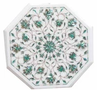 12" Semi Precious Stones inlay art Work White Corner / Side Marble Table Top