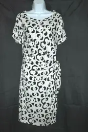 DVF Diane Von Furstenberg LERON Silk Georgette Waist Tie Dress White Black sz 12