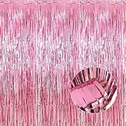 4 Pack Pink Foil Fringe Curtain Backdrop, 3.28Ft x 8.2Ft Metallic Tinsel Foil Fringe Streamer Curtains for Photo Booth Props, Birthday, Wedding, Valentine's Day Decoration Party Supplies