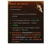Diablo 4 S8 Ward Of Decay Shadowblight 66% Legendary Amulet Gear Item Equipment