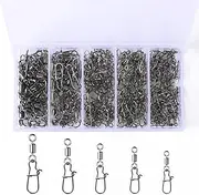 Fishing Freshwater Swivels Snaps Lure Saltwater Stastainless Steel Fishing Snap Swivels Assorted Sizes in Clear Plastic Box High-Strength Druable Trackle