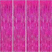 4 Pack Rose Red Tinsel Foil Fringe Curtains Backdrop Party Decorations, Shimmer Rose Red Streamer Backdrop Curtains Photographic Studio Photo Backgrounds for Birthday Wedding Christmas
