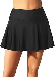 [Tempt Me] Women High Waisted Swim Skirt Long Skirted Swimsuit Bottom Athletic Bathing Suit Skirt with Panty
