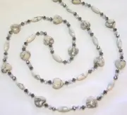 32" HAND KNOTTED WHITE HOWLITE GEMSTONE HEART BEADED NECKLACE & EARRING SET
