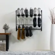 MyGift 9-Pair Wall Mounted Black Metal Wire Boot & Shoe Rack