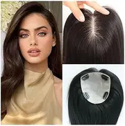 12x14 cm Silk Base Hair Toppers for Women Remy Human Hair No Bangs Straight Hair Pieces Double Knot Hair Toppers Hairpieces Adds Hair Volume(30cm)