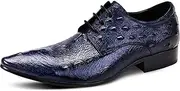 [Generic] Casual Business Work Shoes for Men Oxford Lace Up StyleGenuine Leather Crocodile Embossed Block Heel Retro Pointed Toe