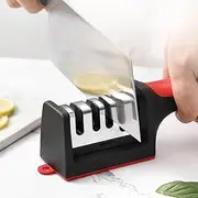 HQ HQ-GAMING Knife Sharpener, 4 Stage, Black + Red, 21.5 x 5 x 5.6 cm, Diamond Coated, Coarse, Medium, Fine, Kitchen & Hunting Knives, Scissors