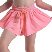 [Skyant] Flowy Butterfly Shorts for Girls 2-in-1 Athletic Running Skirt Shorts Cheer Tennis Dance Preppy with Spandex Liner(Peach)