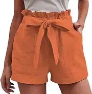 [Generic] Swim Shorts Womens Plus Elastic Waist Summer with Pockets Cotton and Linen Wide Leg Shorts Compressed Shorts for Women