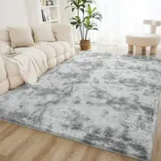 9x12 Shag Area Rug for Living Room Bedroom, Tie 9x12 feet Tie-dyed Light Grey
